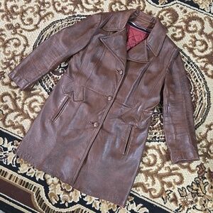 70s Olympic Western Brown Leather Jacket With Quilted Lining 1970s Retro Vintage